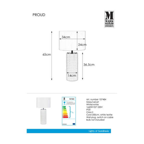 Biela stolová lampa Markslöjd Proud, ø 34 cm-image-2