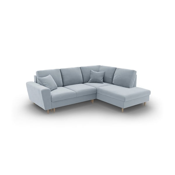 Svetlomodrá zamatová rozkladacia/s úložným priestorom rohová pohovka (pravý roh/do L) Kyoto – Cosmopolitan Design-image-2