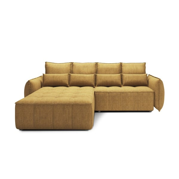 Žltá zamatová rozkladacia/s úložným priestorom rohová pohovka (ľavý roh/s leňoškou) Campo – ELTAP