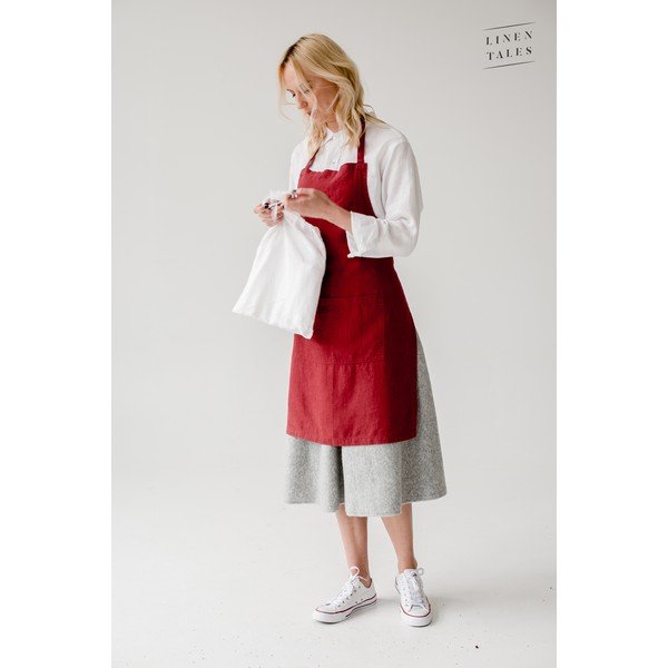 Červená ľanová zástera Linen Tales Daily Apron, 80 x 55 cm-image-3