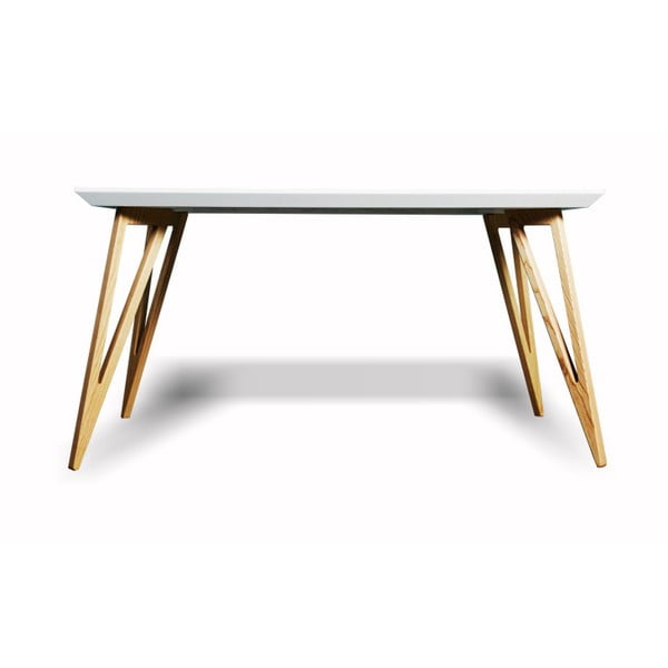 Jedálenský stôl z masívneho jaseňového dreva s bielou doskou Charlie Pommier Triangle, 140 × 80 cm