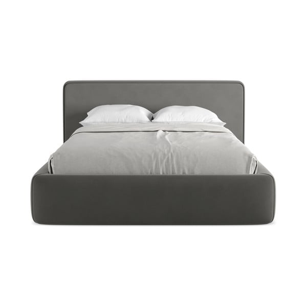 Tmavosivá čalúnená dvojlôžková posteľ s úložným priestorom s roštom 180x200 cm Kiana – Makamii-image-4