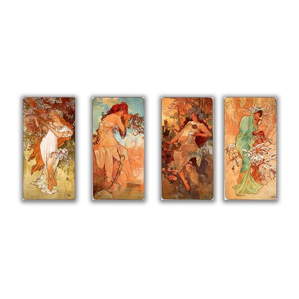 Sada štyroch obrazov Alfons Mucha Four Seasons, 30x80 cm