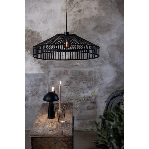 Čierne závesné svietidlo s bambusovým tienidlom ø 70 cm Tapa – Markslöjd-image-1