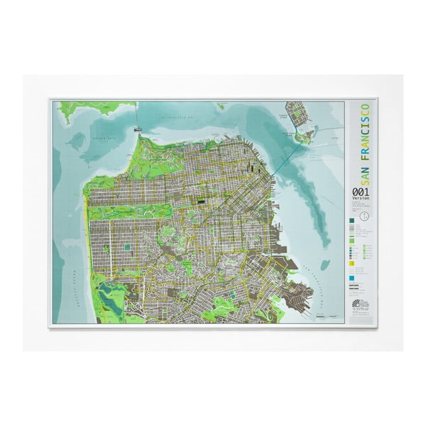 Zelená mapa San Francisca v priehľadnom puzdre Street Map, 100 × 70 cm