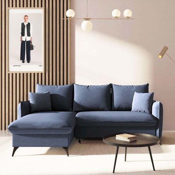 Modrá rozkladacia/s úložným priestorom rohová pohovka (ľavý roh/s leňoškou) Brim – Rodier-image-1