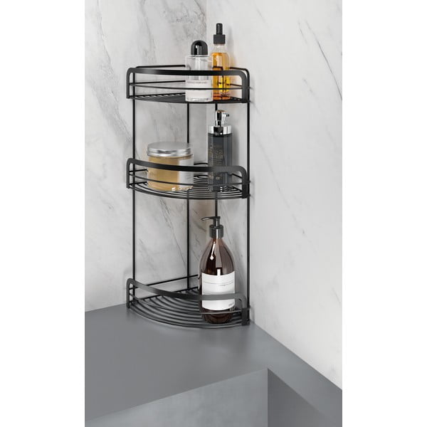 Čierna trojposchodová rohová kúpeľňová polica Metaltex Origin-image-1