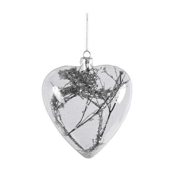Vianočná sklenená ozdôba v tvare srdca s vetvičkou Ego Dekor, výška 14 cm
