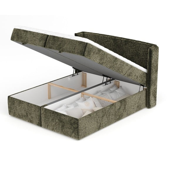 Tmavozelená boxspring posteľ s úložným priestorom 160x200 cm Passion – Maison de Rêve-image-3