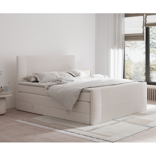 Béžová boxspring posteľ s úložným priestorom 200x200 cm Bergamo – Maison de Rêve-image-1
