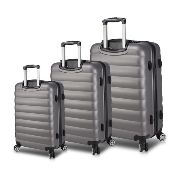 Sada 3 sivých cestovných kufrov na kolieskach s USB porty My Valice RESSO Travel Set
