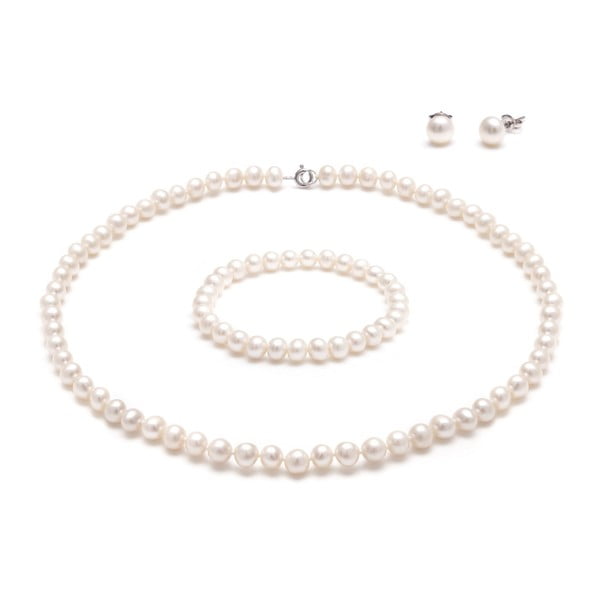 Set bielych perlových šperkov GemSeller Cava