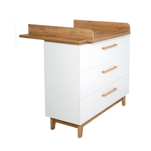 Biela nízka detská komoda v dekore duba s prebaľovacím pultom 118x104 cm Finn – Roba-image-3