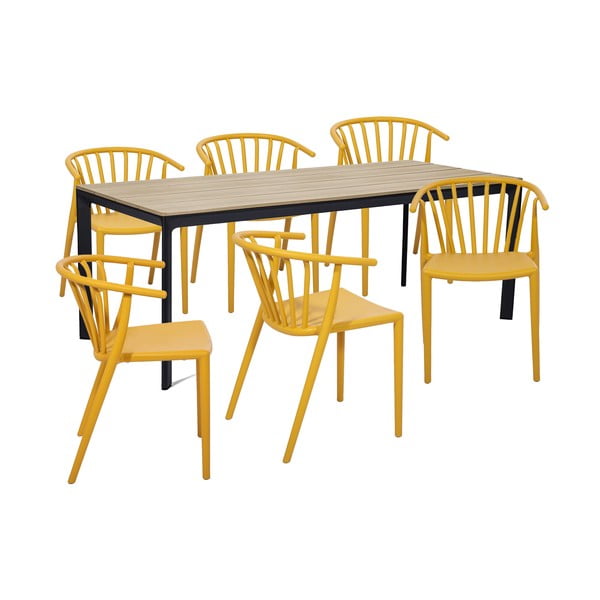 Záhradná jedálenská súprava pre 6 osôb so žltou stoličkou Capri a stolom Thor, 210 x 90 cm