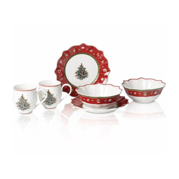 Červeno-biela porcelánová 6-dielna súprava riadu s vianočným motívom Villeroy & Boch