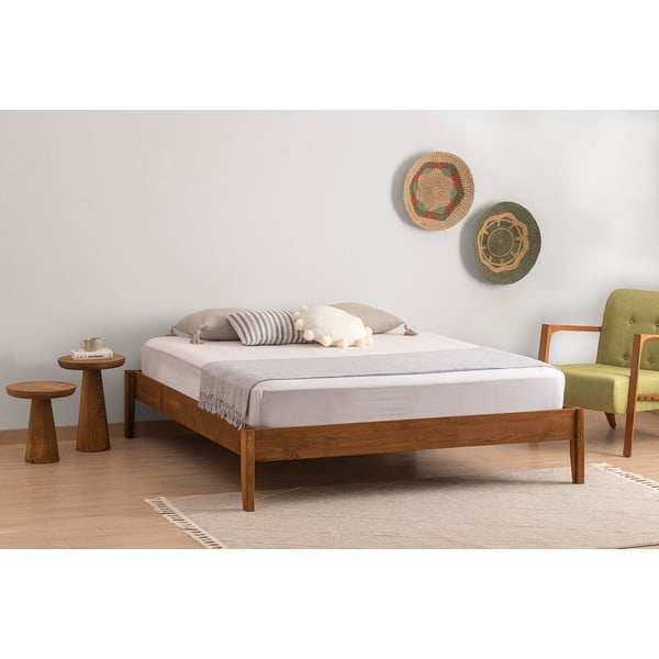 Dvojlôžková posteľ zo smrekového dreva s roštom v tmavohnedo-prírodnej farbe 180x200 cm Galaksi – Kalune Design-image-1