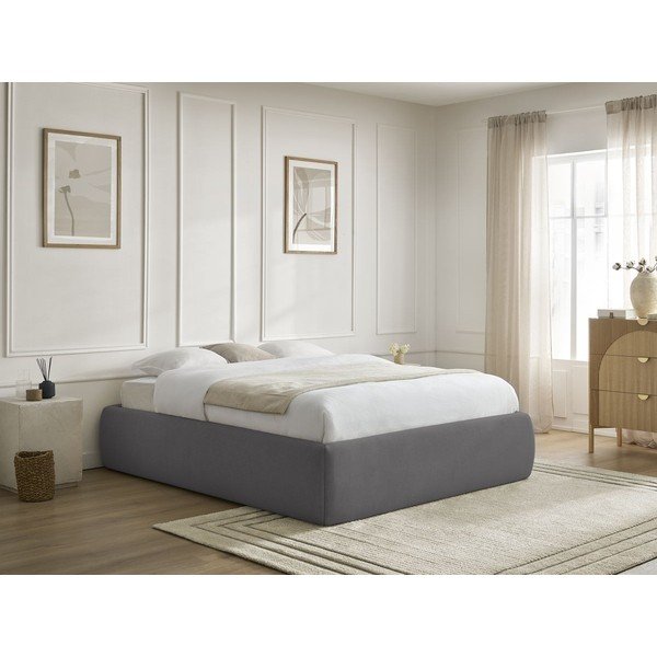 Tmavosivá čalúnená dvojlôžková posteľ s úložným priestorom/bez čela s roštom 180x200 cm Inera – Bobochic Paris-image-1