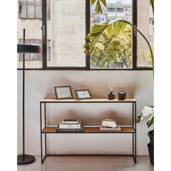 Biely/v prírodnej farbe konzolový stolík v dekore duba 30x120 cm Yoana – Kave Home-image-1