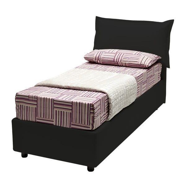 Čierna jednolôžková posteľ s úložným priestorom, matracom a poťahom z koženky 13Casa Rose, 80 x 190 cm