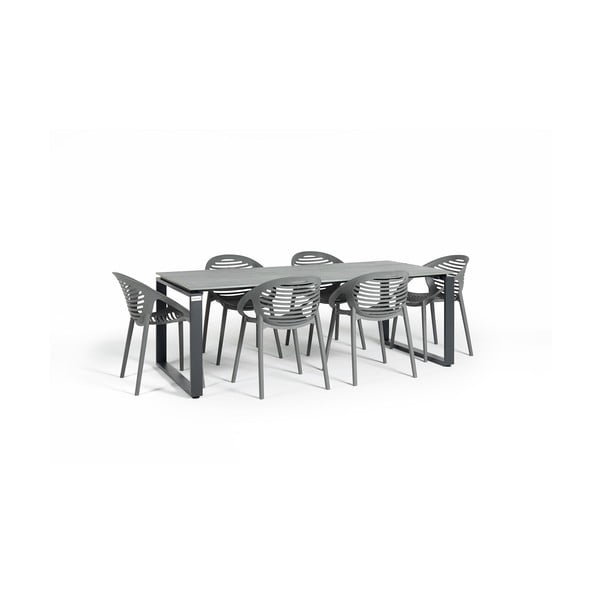 Záhradná jedálenská súprava pre 6 osôb so sivou stoličkou Joanna a stolom Strong, 210 x 100 cm