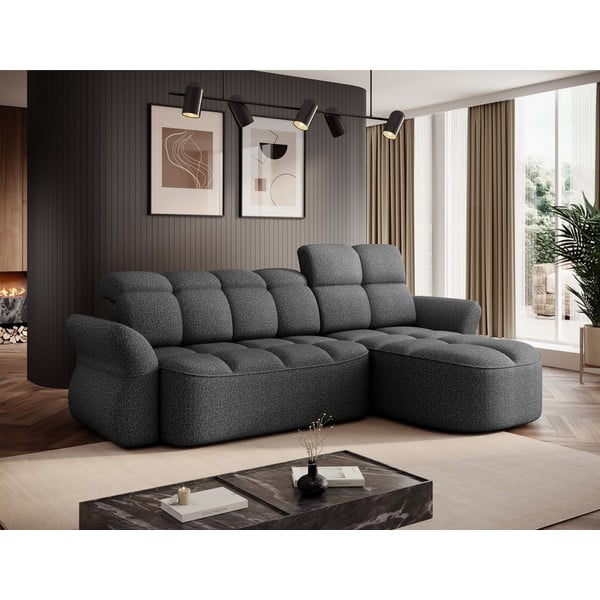 Tmavosivá zamatová rozkladacia/s úložným priestorom rohová pohovka (pravý roh/s leňoškou) Beneth – ELTAP-image-3