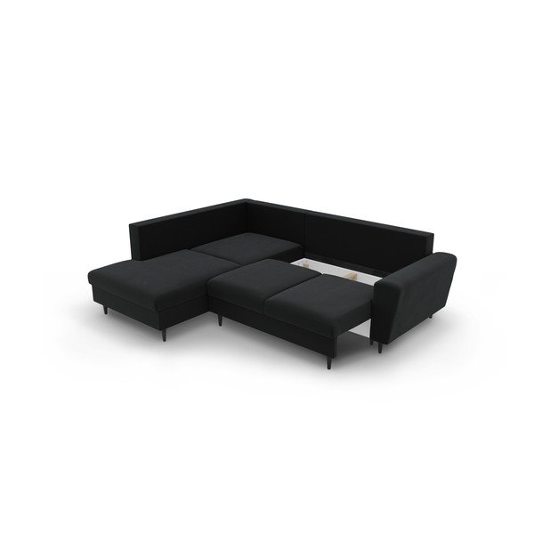 Čierna zamatová rozkladacia/s úložným priestorom rohová pohovka (ľavý roh/do L) Kyoto – Cosmopolitan Design-image-3