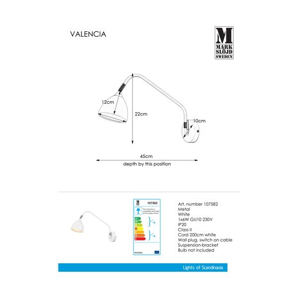 Biela nástenná lampa Markslöjd Valencia-image-2