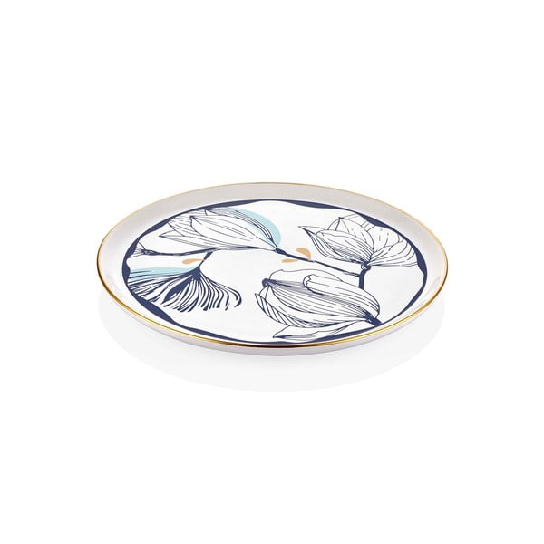 Biely porcelánový servírovací tanier s modrými kvetmi Mia Bleu, ⌀ 30 cm