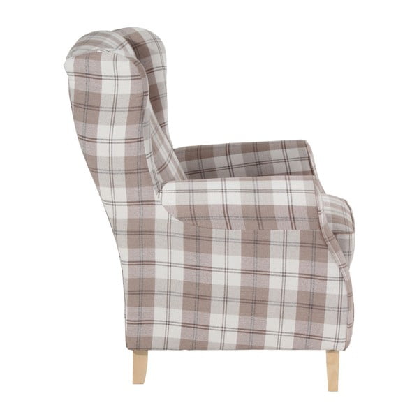 Béžové kárované kreslo ušiak Max Winzer Lorris Vintage-image-2
