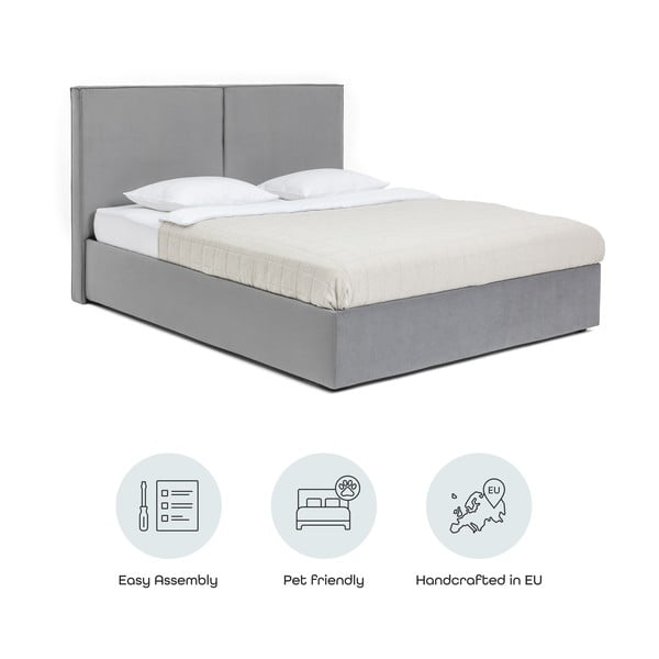 Sivá čalúnená dvojlôžková posteľ s úložným priestorom s roštom 160x200 cm Thessa Bold – Bonami Selection-image-4
