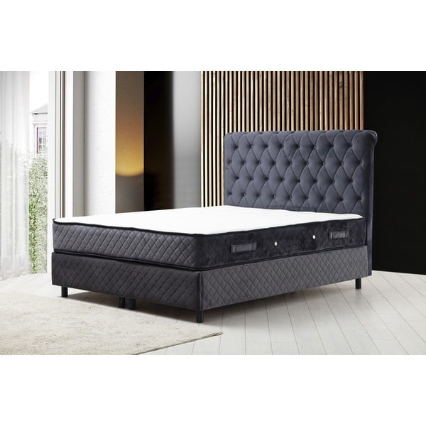 Tmavomodrá boxspring posteľ s úložným priestorom 160x200 cm Sonata – Kalune Design-image-1