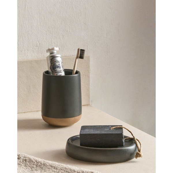 Tmavosivý keramický téglik na zubné kefky Silma – Kave Home-image-1