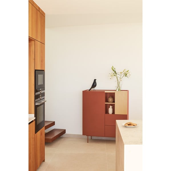 Vysoká komoda v dekore duba v tehlovo-prírodnej farbe 100x120 cm Otto – Teulat-image-1