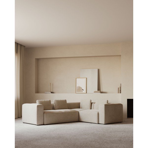 Béžová ženilková rohová pohovka Blok – Kave Home-image-1