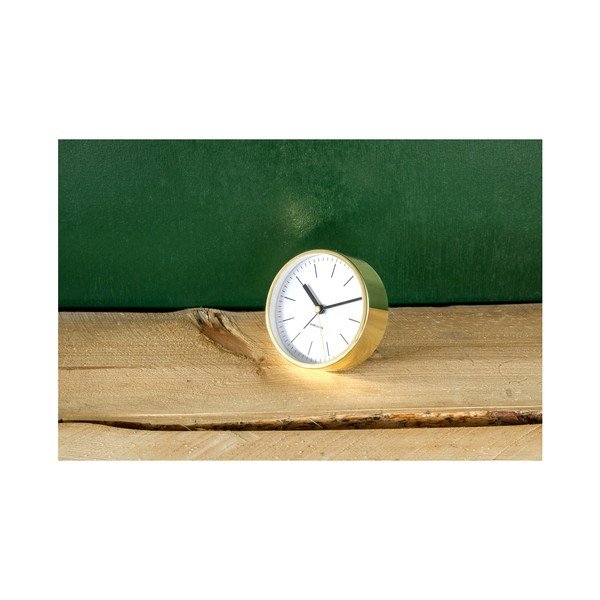 Biele stolové hodiny s detailmi v zlatej farbe Karlsson Minimal, ⌀ 10 cm-image-2
