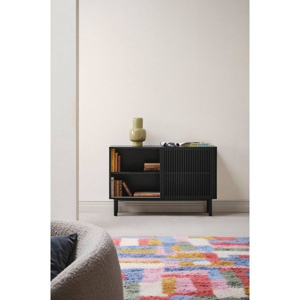 Čierna skrinka v dekore jaseňa s posuvnými dverami 124x80x45 cm Sion – Jotex-image-1