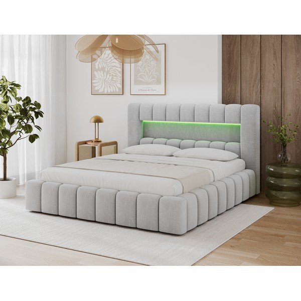 Svetlosivá čalúnená dvojlôžková posteľ s úložným priestorom s roštom 140x200 cm Lamica – ELTAP-image-4
