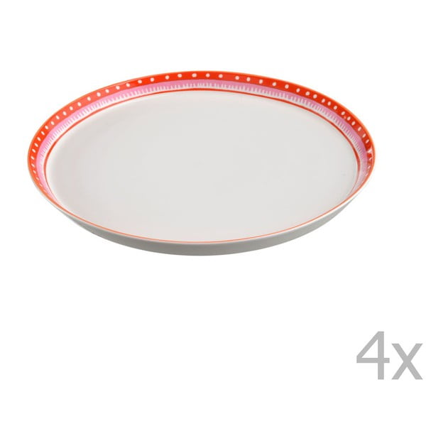 Sada 4 porcelánových tanierov na pizzu Oilily 31 cm, červený okraj