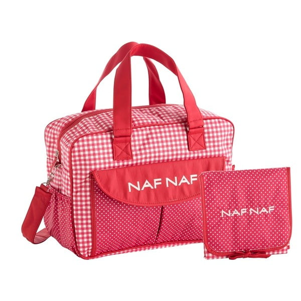 Set červenej tašky na kočiarik a prebalovacej podložky Naf Naf Vichy