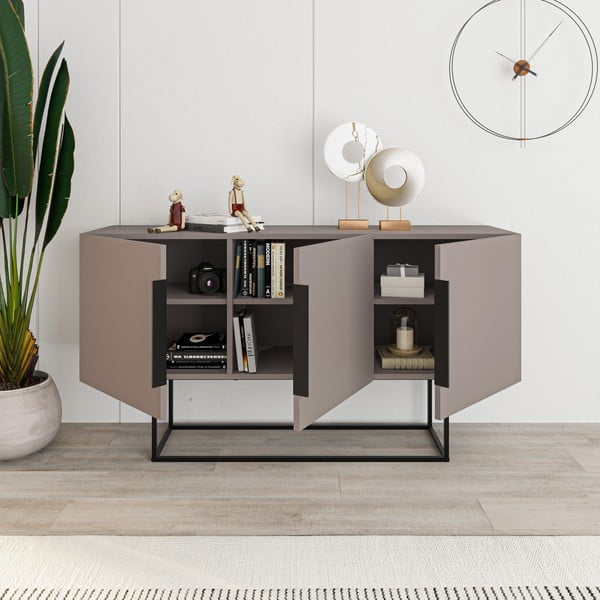 Sivo-béžová nízka komoda 150x80 cm Titan – Marckeric-image-4