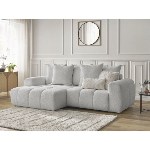 Svetlosivá rozkladacia/s úložným priestorom rohová pohovka z textílie buklé (ľavý roh/s leňoškou) Roxelane – Bobochic Paris-image-3