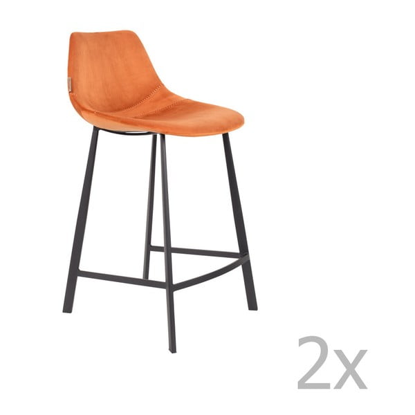 Sada 2 oranžových barových stoličiek so zamatovým poťahom Dutchbone, výška 91 cm