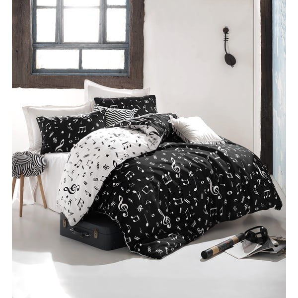Čiernobiele predĺžené obliečky na dvojlôžko s plachtou a prikrývkou 220x240 cm Melodiy – Mijolnir