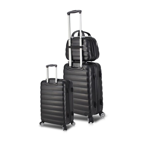 Sada 2 čiernych cestovných kufrov na kolieskach s USB porty a príručného kufríka My Valice RESSO Cab Med & MU