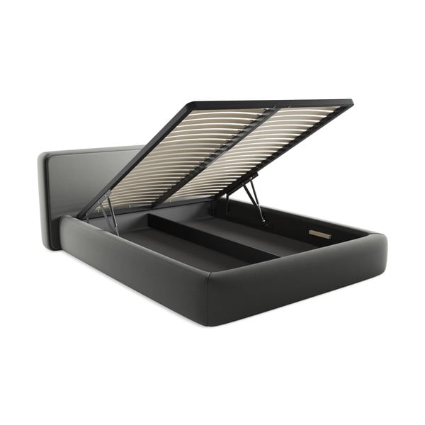 Sivá čalúnená dvojlôžková posteľ s úložným priestorom s roštom 160x200 cm Kiana – Makamii-image-3