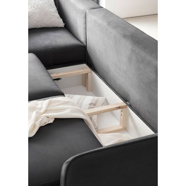 Tmavosivá zamatová rozkladacia/s úložným priestorom rohová pohovka (ľavý roh/s leňoškou) Silva – ELTAP-image-3