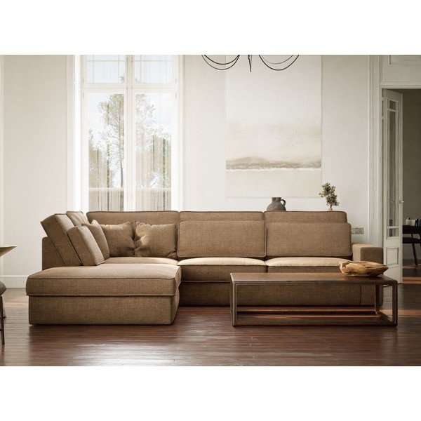 Svetlohnedá ženilková rohová pohovka (ľavý roh/do L) Kirou – Maison de Rêve-image-4