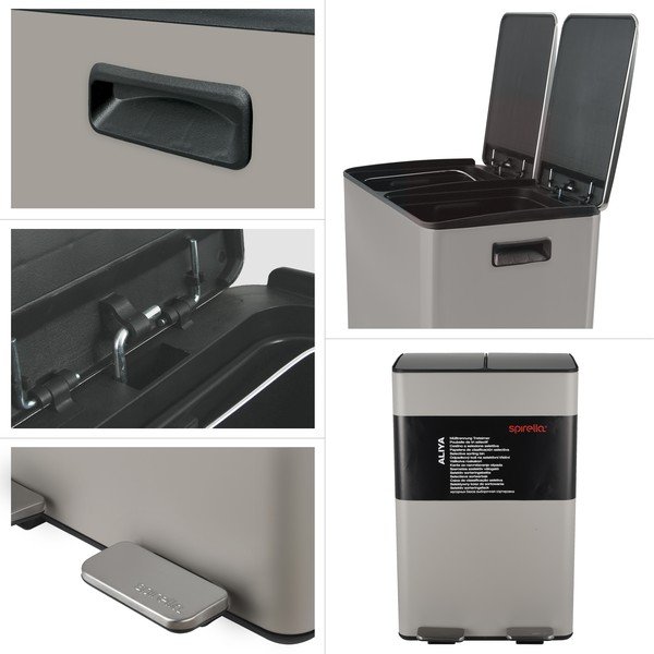 Taupe oceľový odpadkový kôš 2x30 l na triedený odpad/nášľapný Aliya – Spirella-image-4