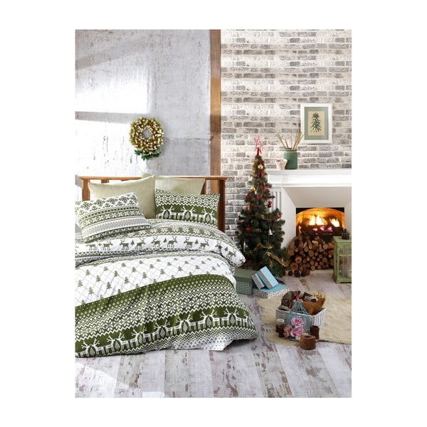Vianočné bavlnené obliečky na jednolôžko s plachtou Alice, 160 × 220 cm