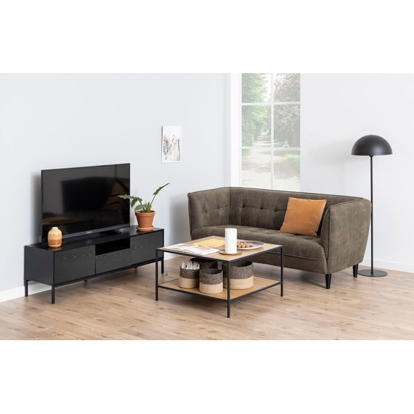 Čierny TV stolík v dekore jaseňa 140x45 cm Seaford – Actona-image-1